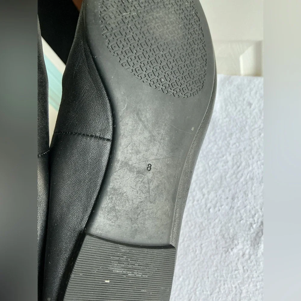 Tory Burch Black Leather Flats with Gold Emblem